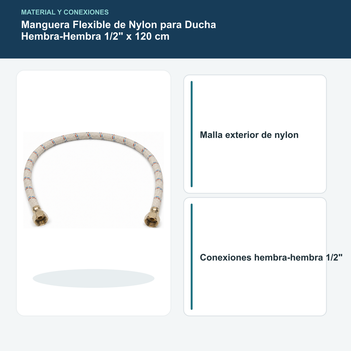 Malla de nylon y conexiones hembra-hembra de manguera flexible para ducha