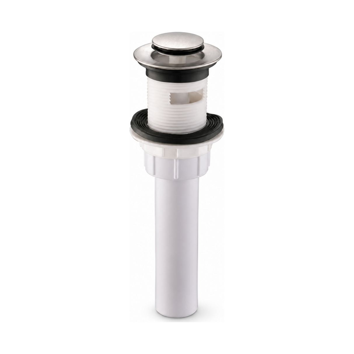 Desagüe Plástico Click-Clack 1 1/4" con Rebose - Desagüe completo en fondo blanco