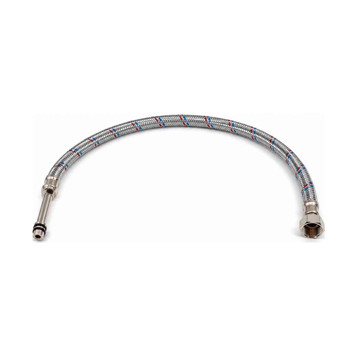 Manguera de Nylon Hembra-Macho 1/2" x M10, 60 cm - Manguera de nylon completa en fondo blanco