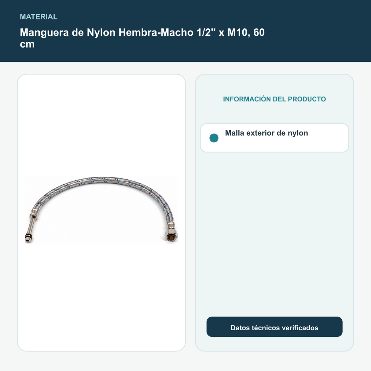 Manguera de Nylon Hembra-Macho 1/2" x M10, 60 cm - Malla exterior de nylon