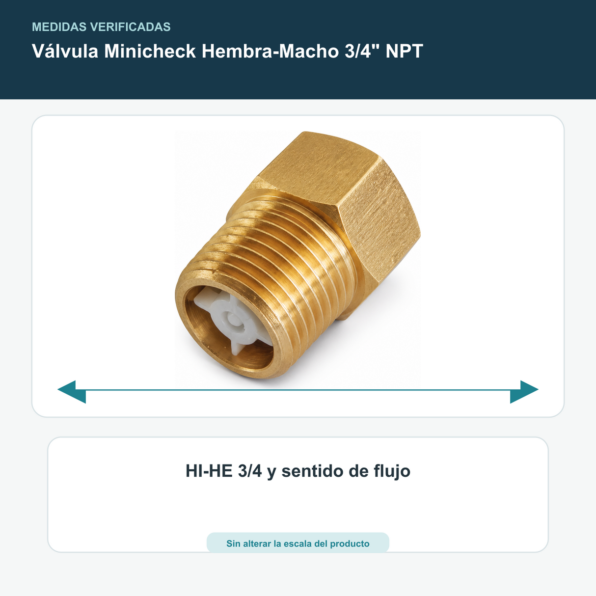 Válvula Minicheck Hembra-Macho 3/4" NPT - HI-HE 3/4 y sentido de flujo