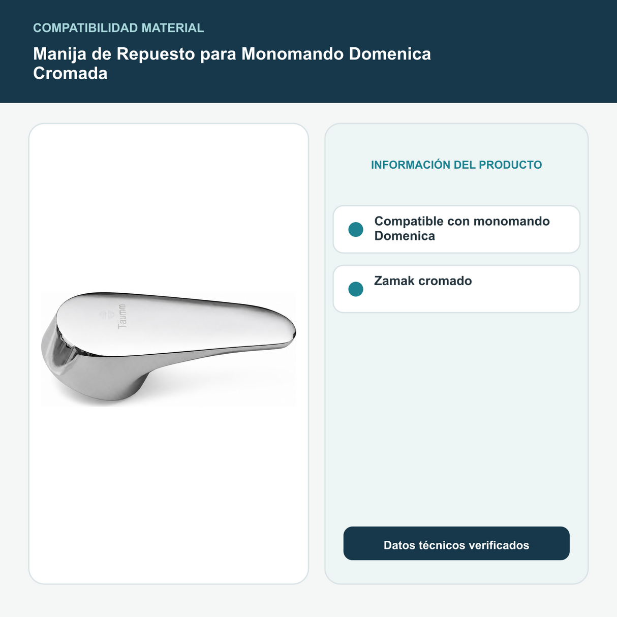 Manija de Repuesto para Monomando Domenica Cromada - Compatible con monomando Domenica, Zamak cromado