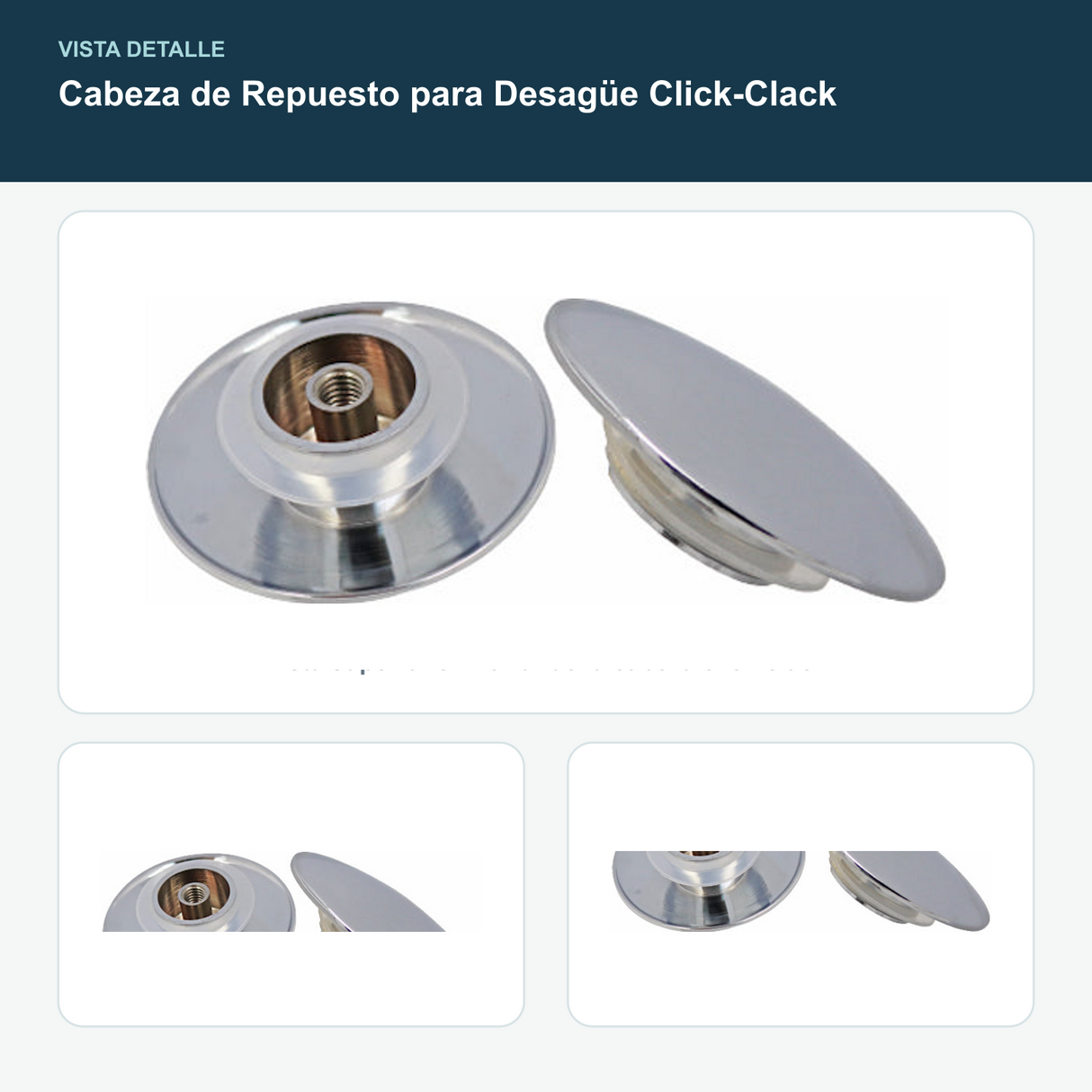 Cabeza de Repuesto para Desagüe Click-Clack - Vista superior e inferior de la cabeza click-clack