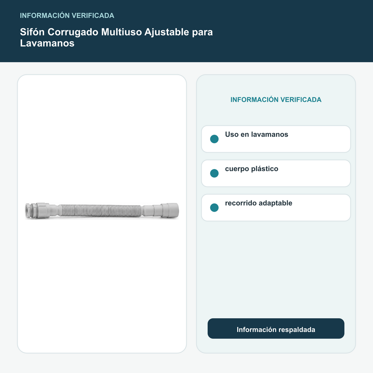 Sifón Corrugado Multiuso Ajustable para Lavamanos - Uso en lavamanos, cuerpo plástico y recorrido adaptable