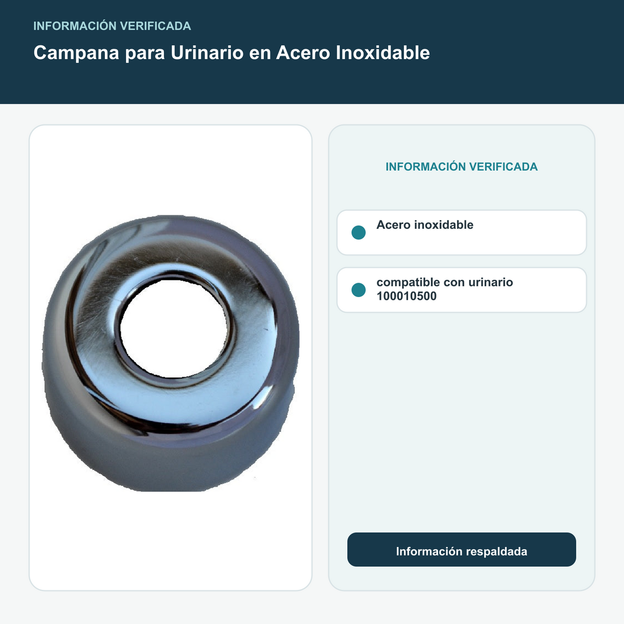 Campana para Urinario en Acero Inoxidable - Acero inoxidable; compatible con urinario 100010500