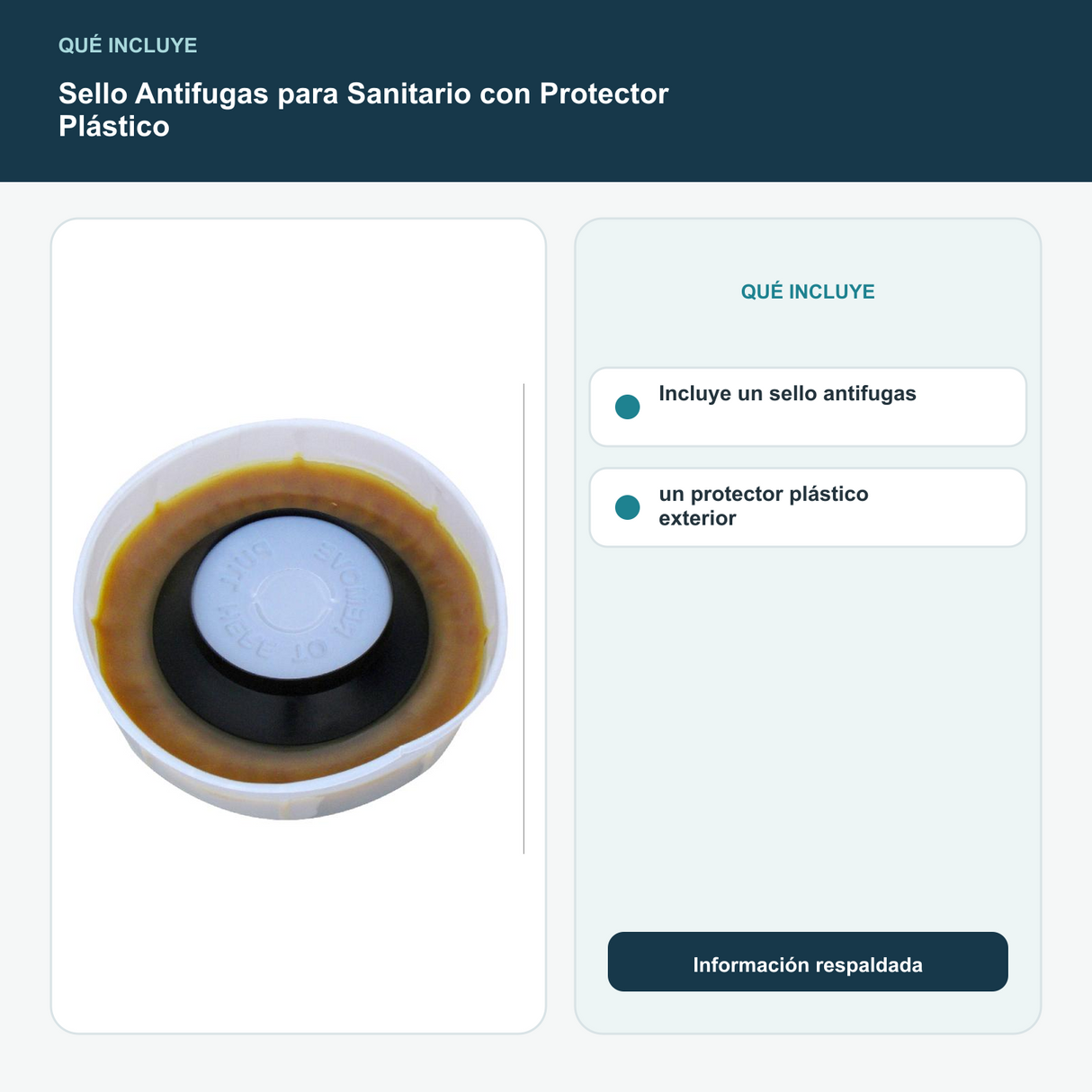 Sello Antifugas para Sanitario con Protector Plástico - Incluye un sello antifugas y un protector plástico exterior