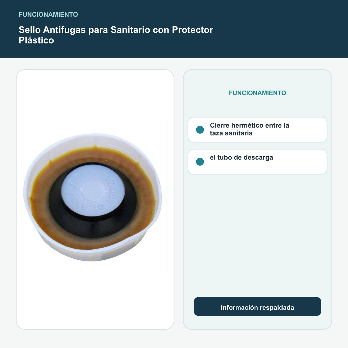 Sello Antifugas para Sanitario con Protector Plástico - Cierre hermético entre la taza sanitaria y el tubo de descarga