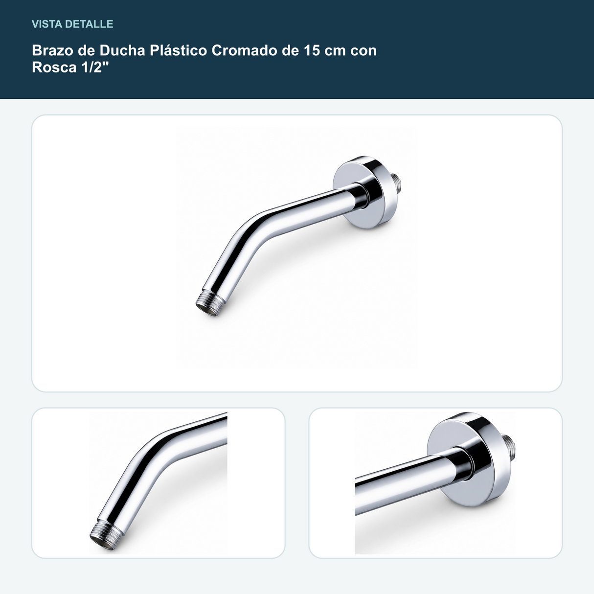 Brazo de Ducha Plástico Cromado de 15 cm con Rosca 1/2" - Largo 15 cm