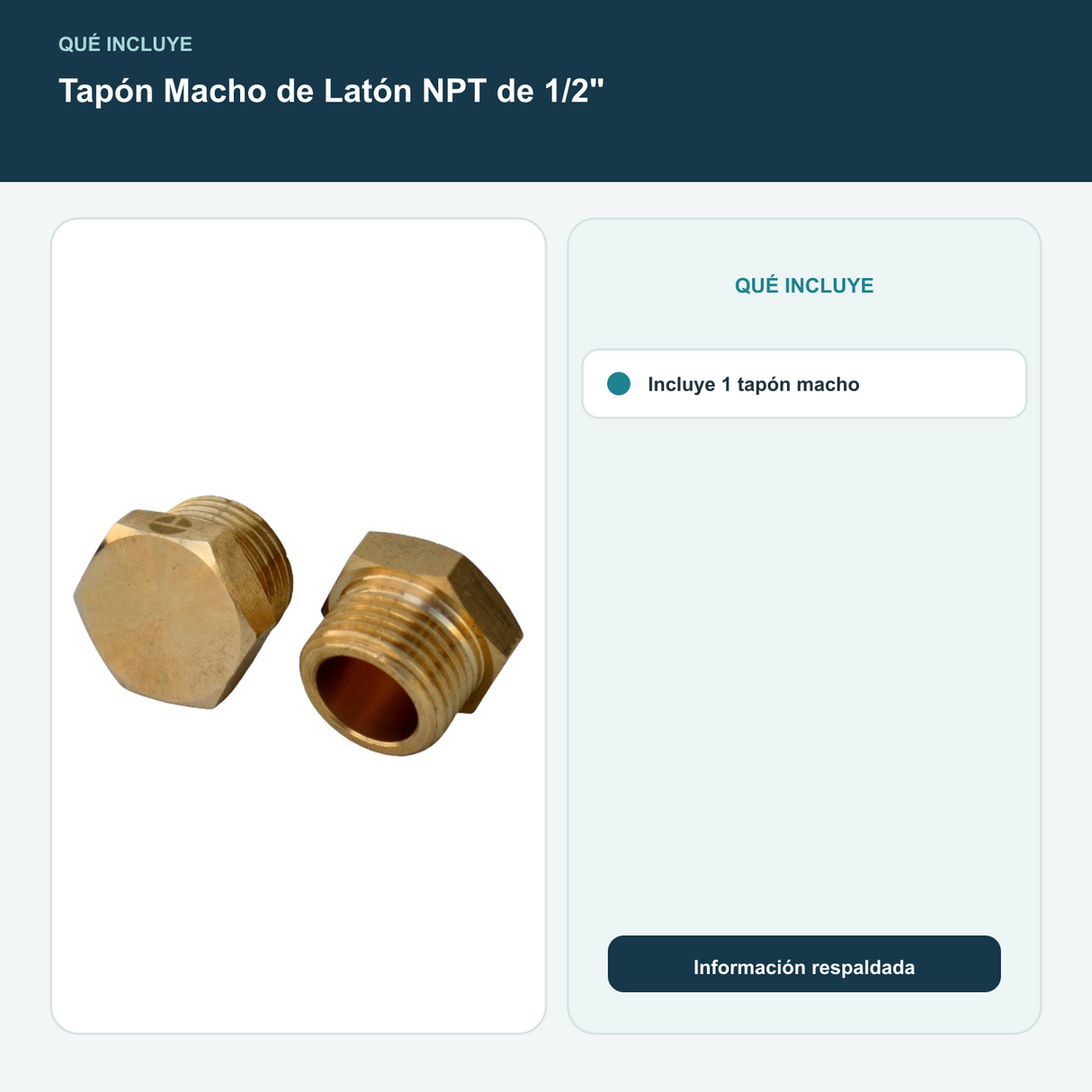 Tapón Macho de Latón NPT de 1/2" - Incluye 1 tapón macho