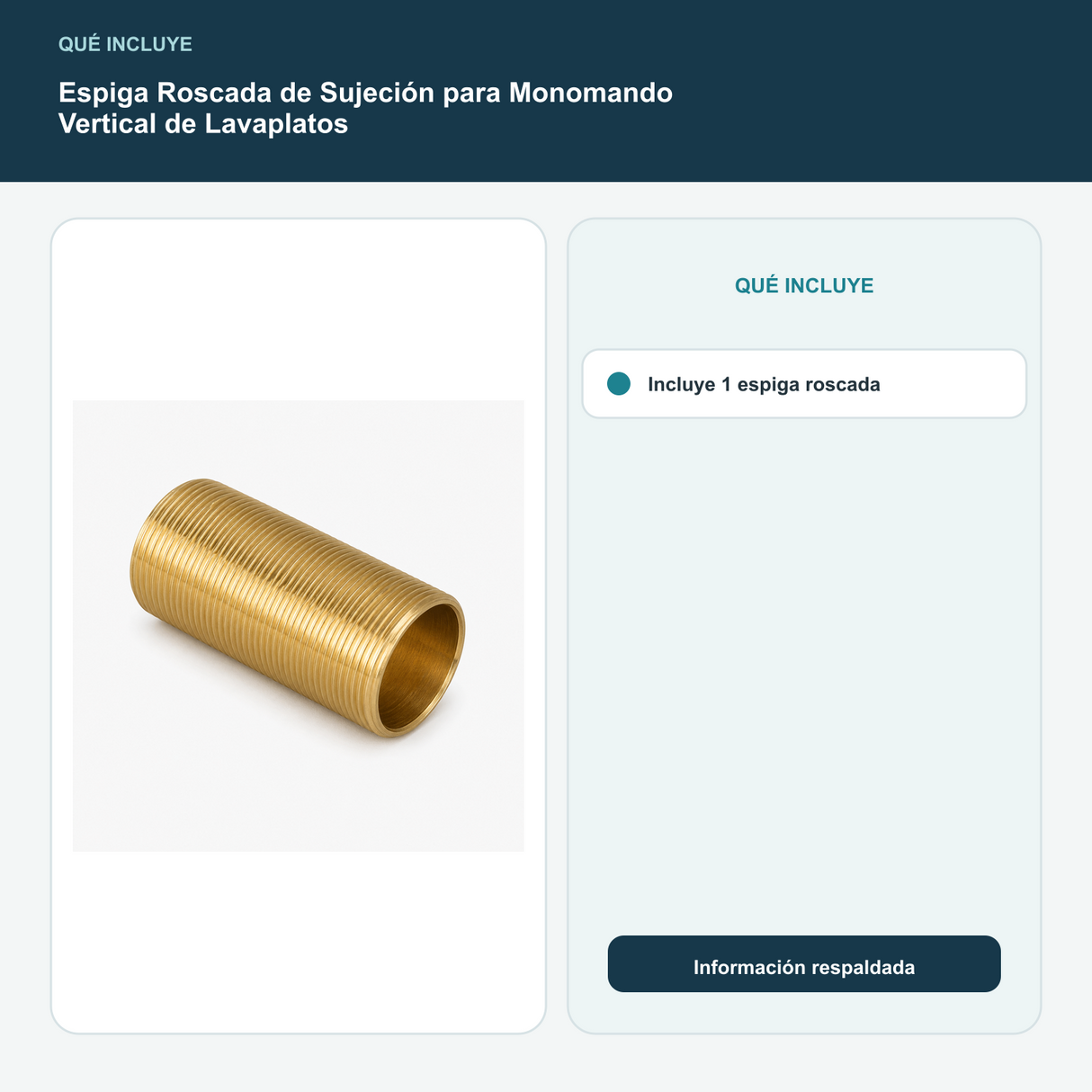 Espiga Roscada de Sujeción para Monomando Vertical de Lavaplatos - Incluye 1 espiga roscada
