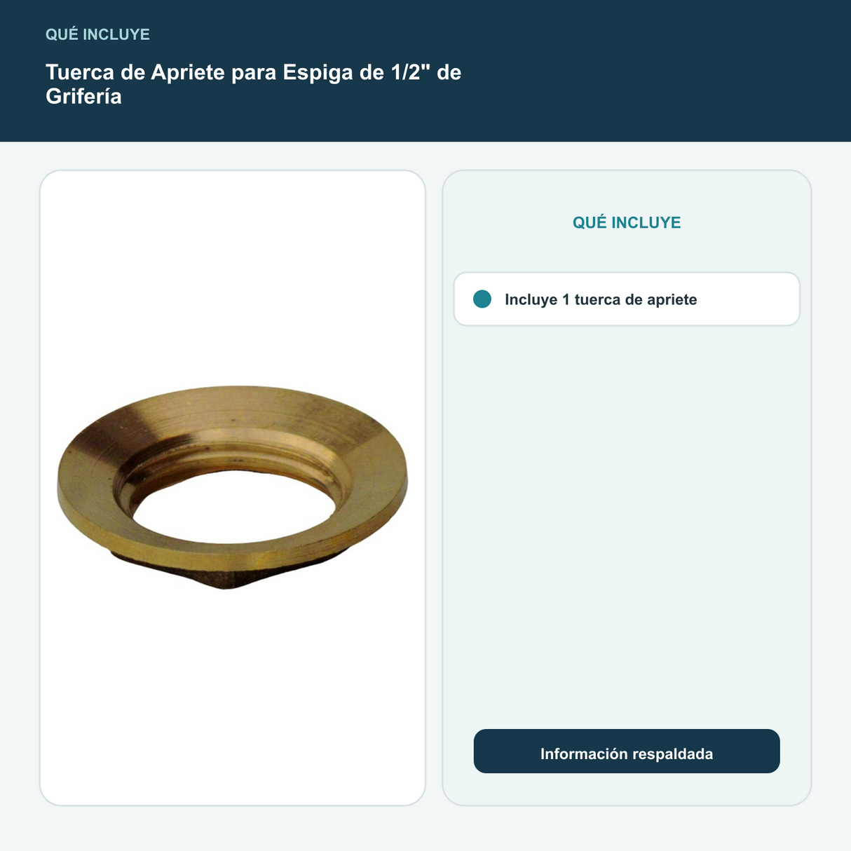 Tuerca de Apriete para Espiga de 1/2" de Grifería - Incluye 1 tuerca de apriete