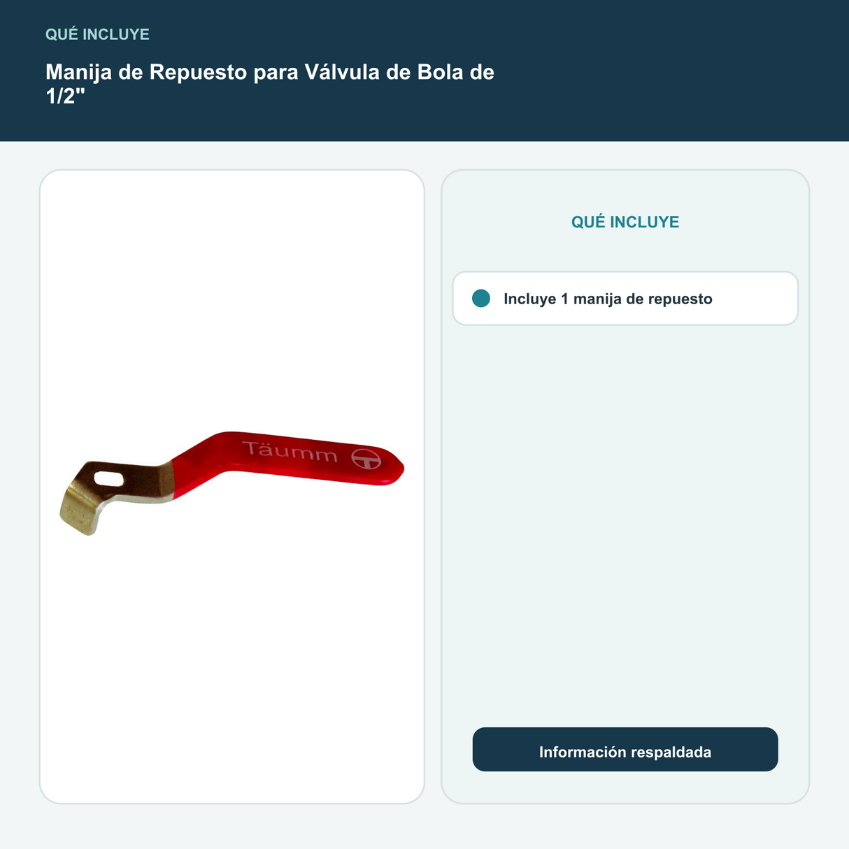 Manija de Repuesto para Válvula de Bola de 1/2" - Incluye 1 manija de repuesto