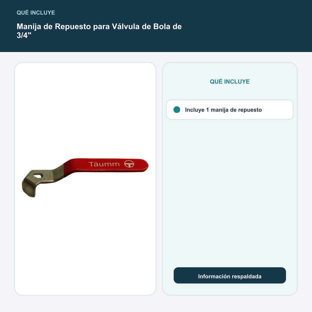 Manija de Repuesto para Válvula de Bola de 3/4" - Incluye 1 manija de repuesto