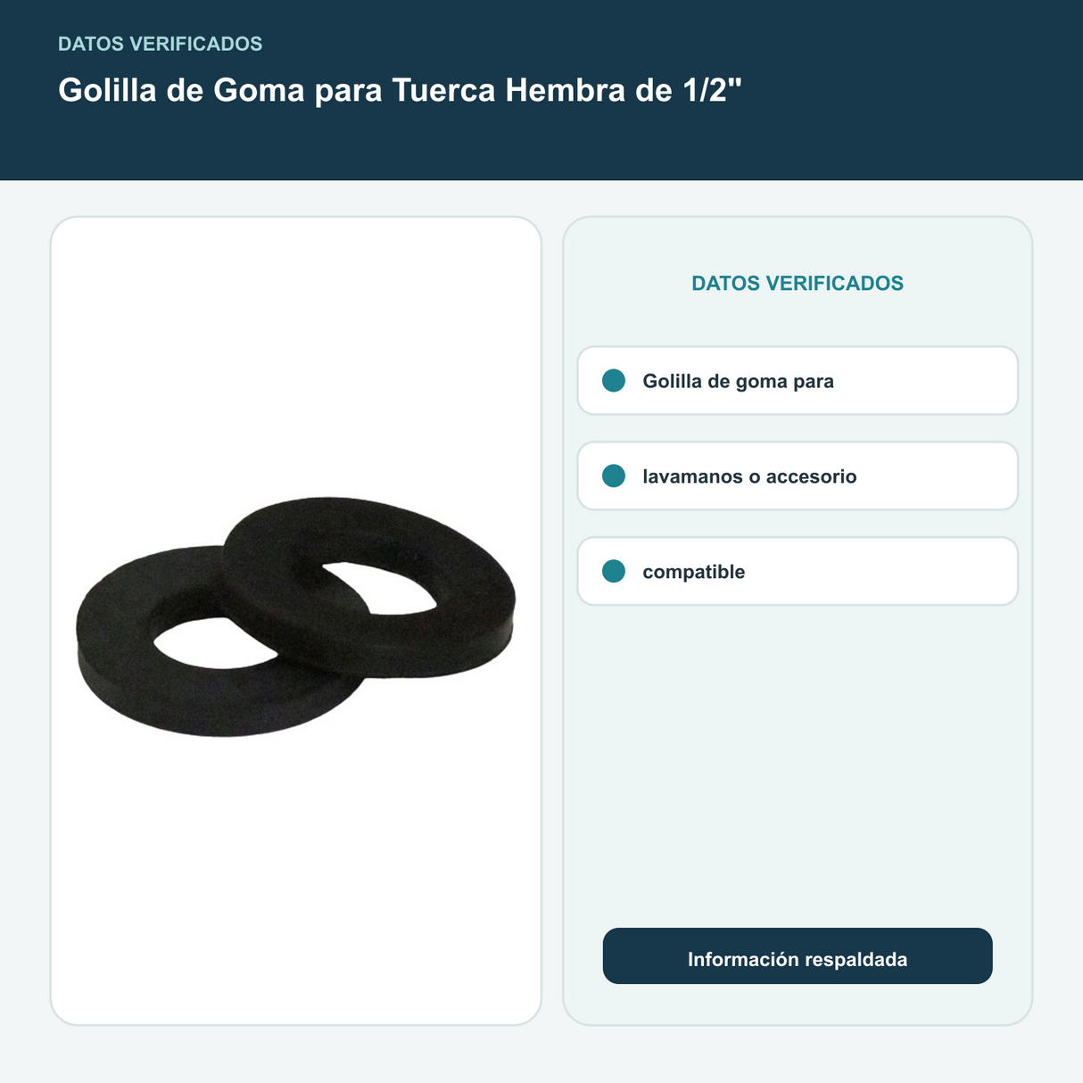 Golilla de Goma para Tuerca Hembra de 1/2" - Golilla de goma para lavamanos o accesorio compatible