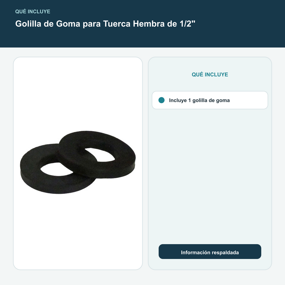 Golilla de Goma para Tuerca Hembra de 1/2" - Incluye 1 golilla de goma