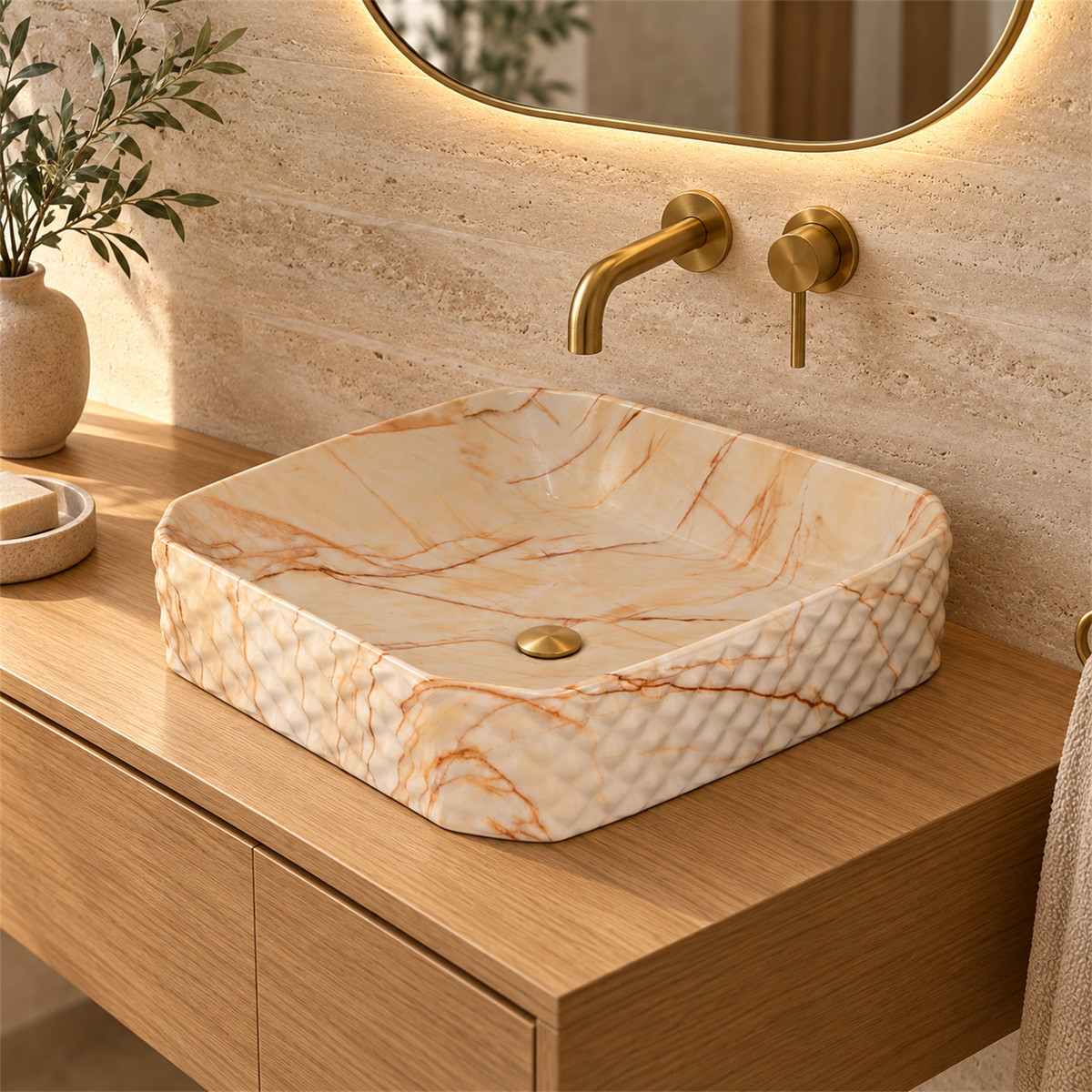 Lavamanos Stella Calacata Beige 50 × 37 cm — ambientación