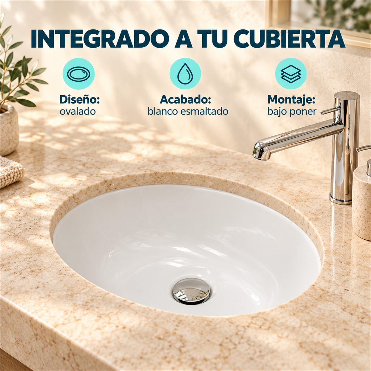 Lavamanos Oval Blanco De Bajo Poner 42 × 34 cm — características