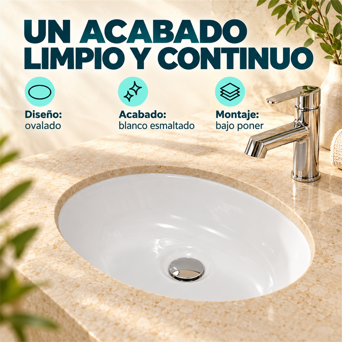 Lavamanos Oval Blanco De Bajo Poner 46 × 38 cm — características