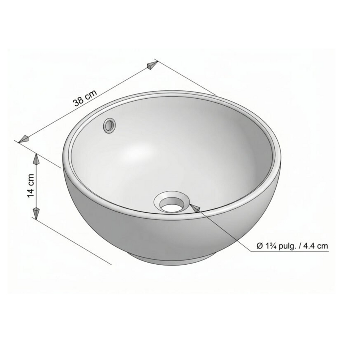 Lavamanos Mug Blanco Con Rebose 38 cm — croquis original de medidas