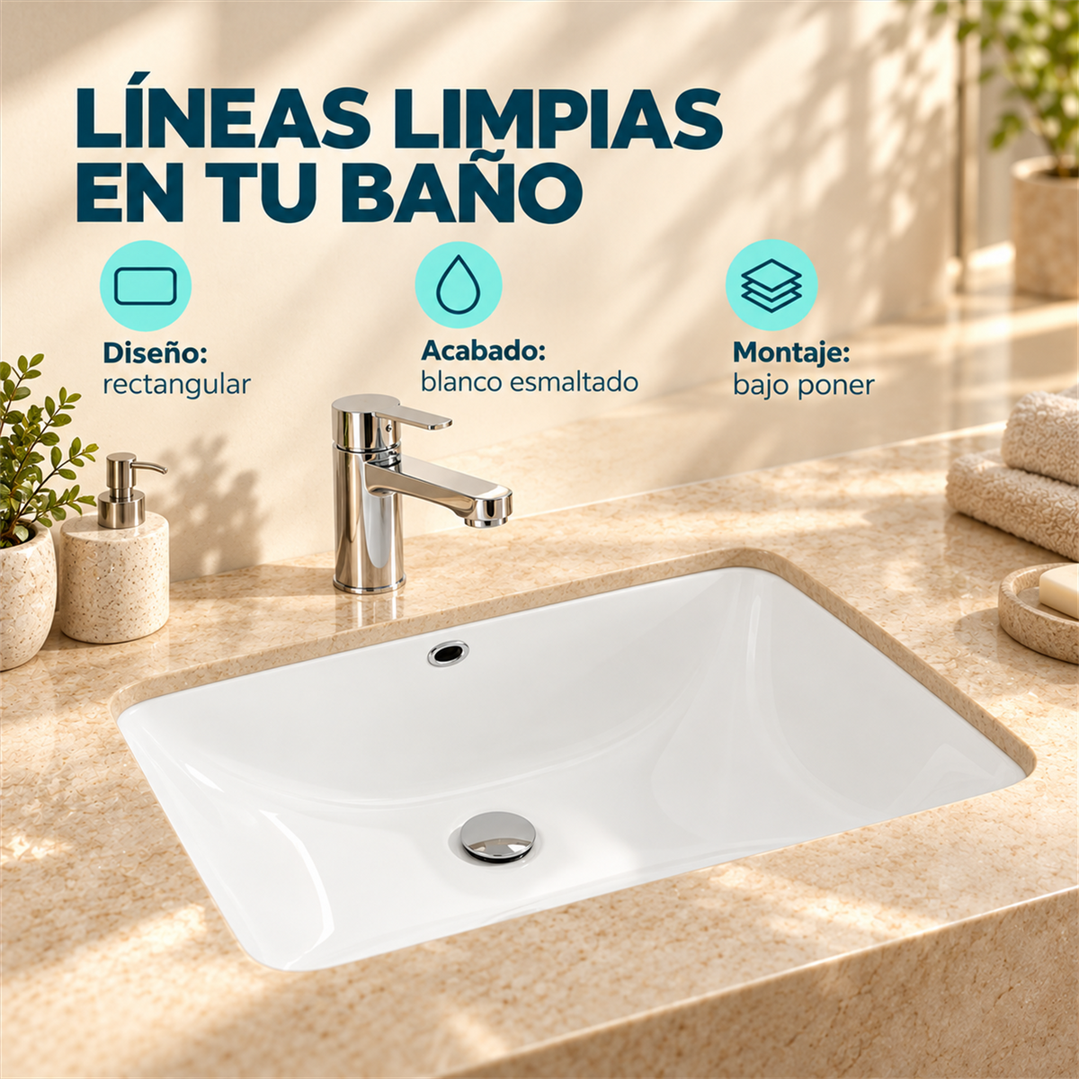 Lavamanos Cubik Blanco De Bajo Poner 47 × 35 cm — características