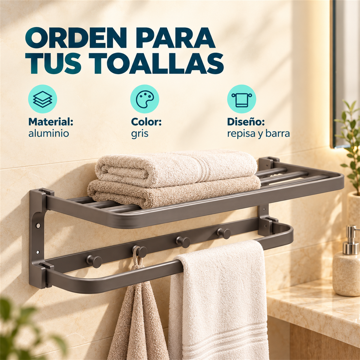 Toallero Hotelero Gray Gris En Aluminio — características
