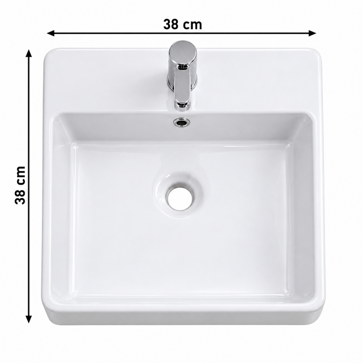 Lavamanos Logik Blanco Con Rebose 38 × 38 cm — medidas verificadas