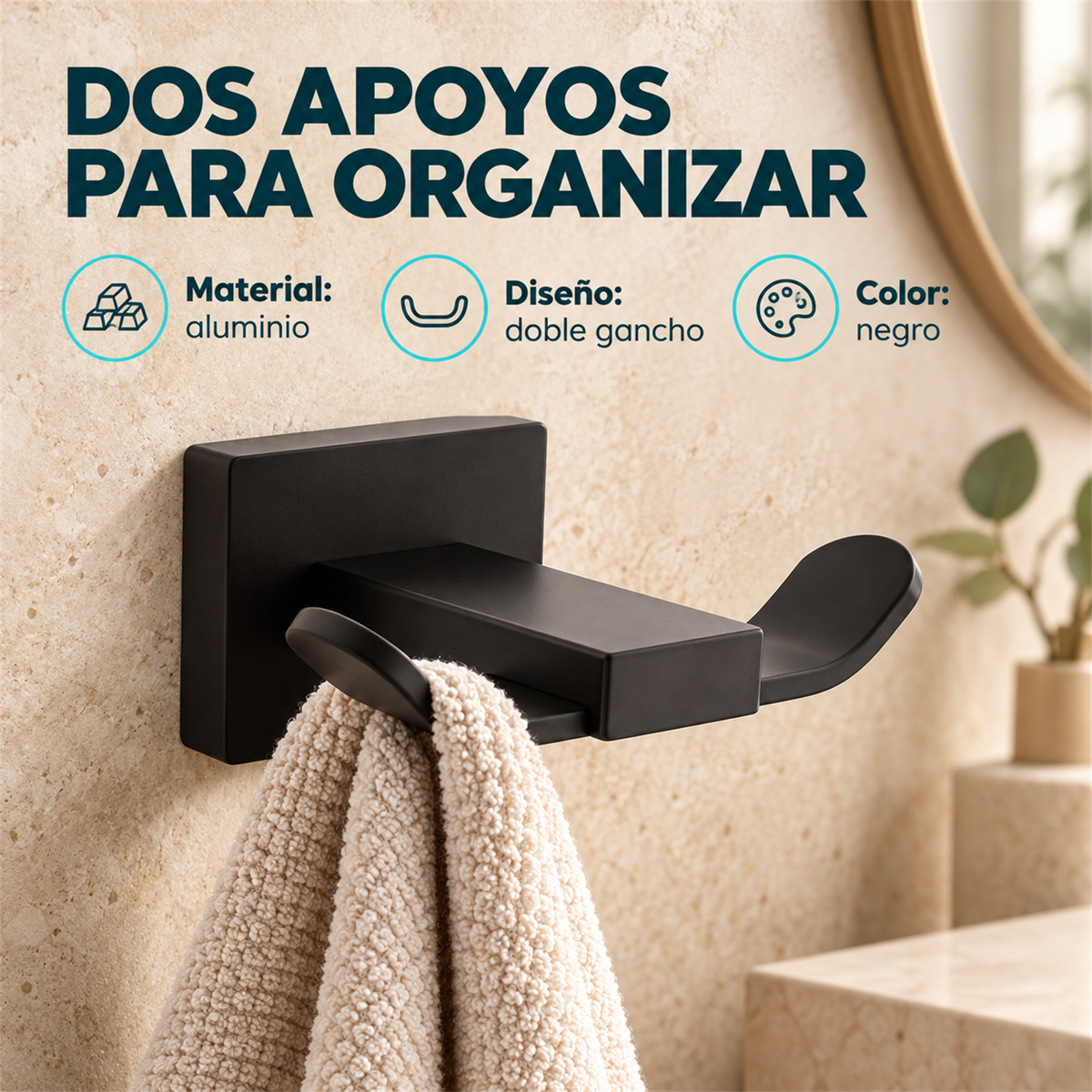 Perchero Doble Perla Negro En Aluminio — características