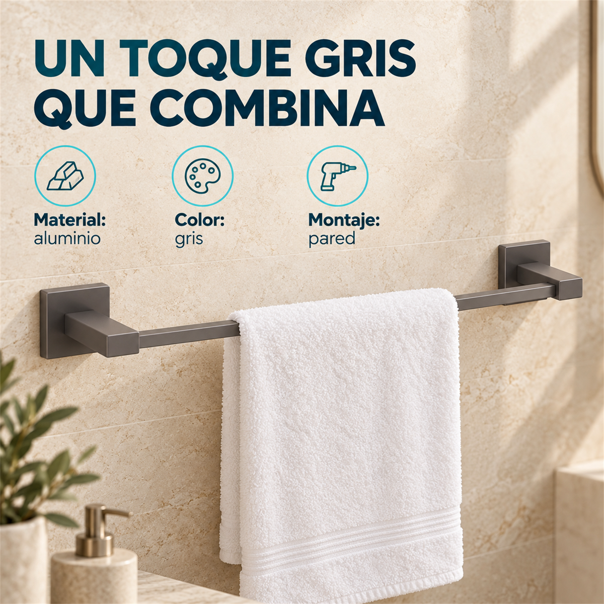 Toallero Barra Perla Gris En Aluminio — características