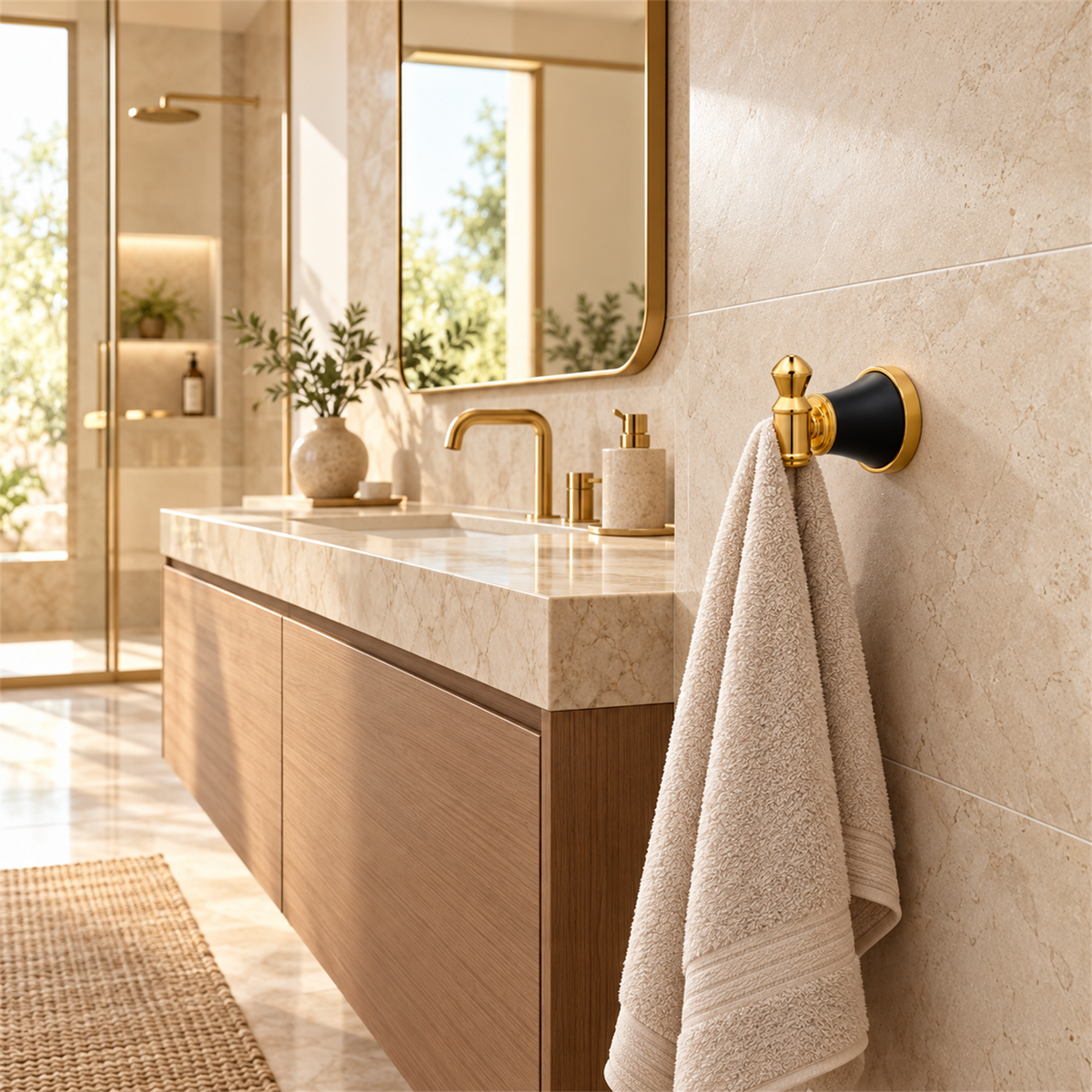Perchero Diamante Negro Y Dorado En Aluminio — ambientación de baño