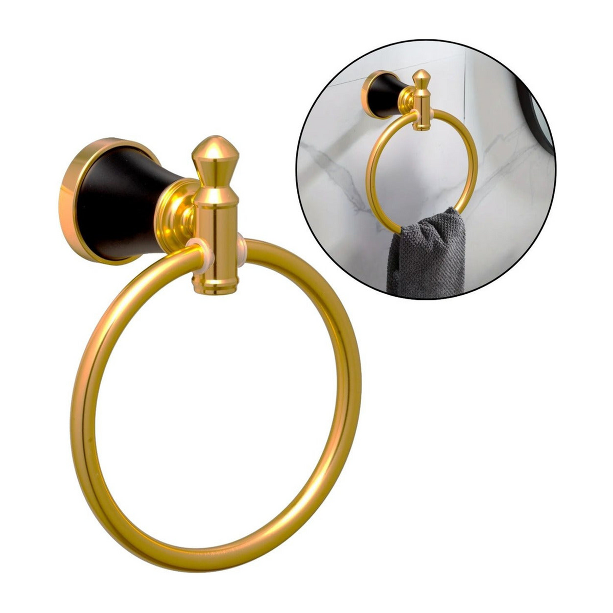Toallero Aro Diamante Negro Y Dorado En Aluminio — vista del producto