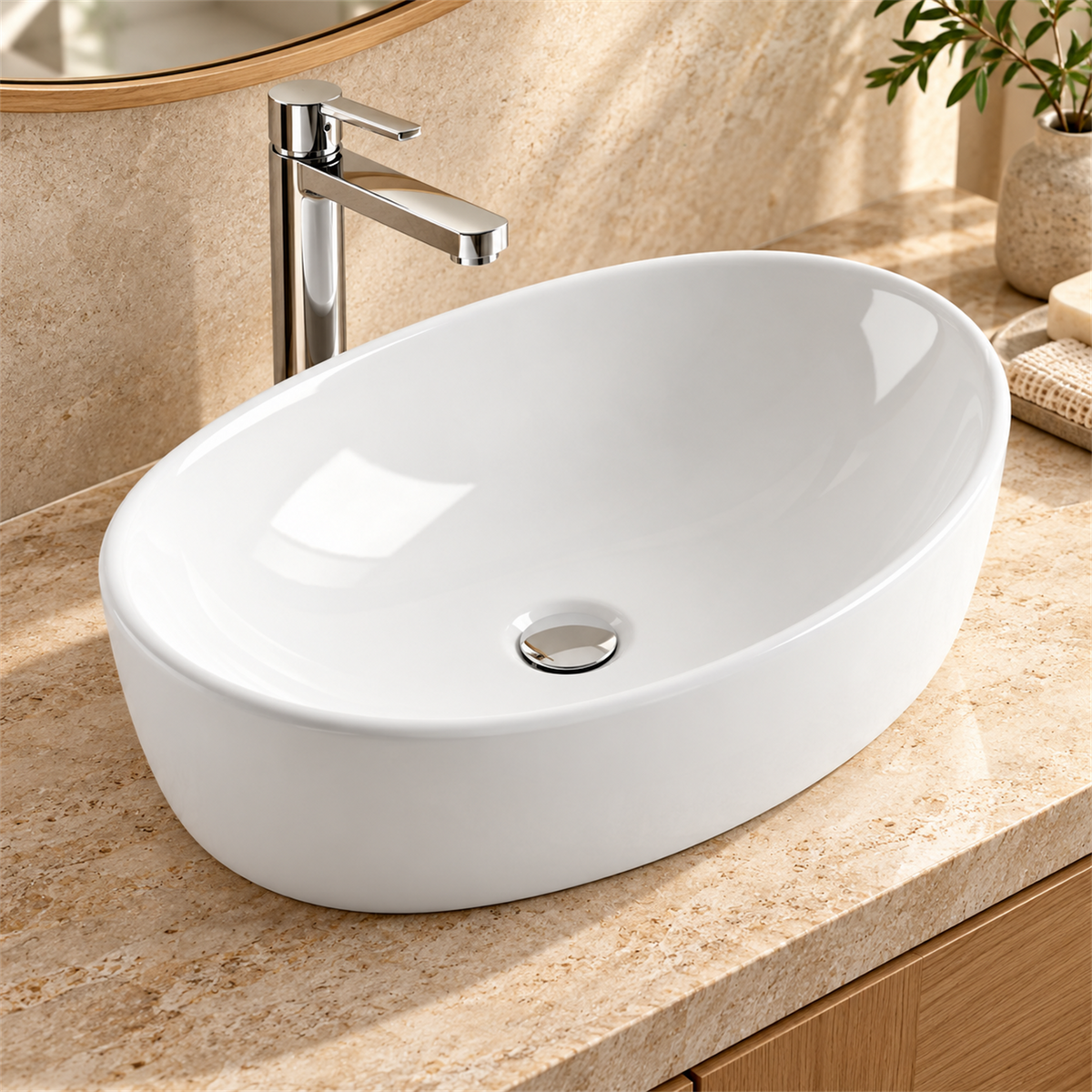 Lavamanos Giara Blanco 52 × 33 cm — detalle instalado