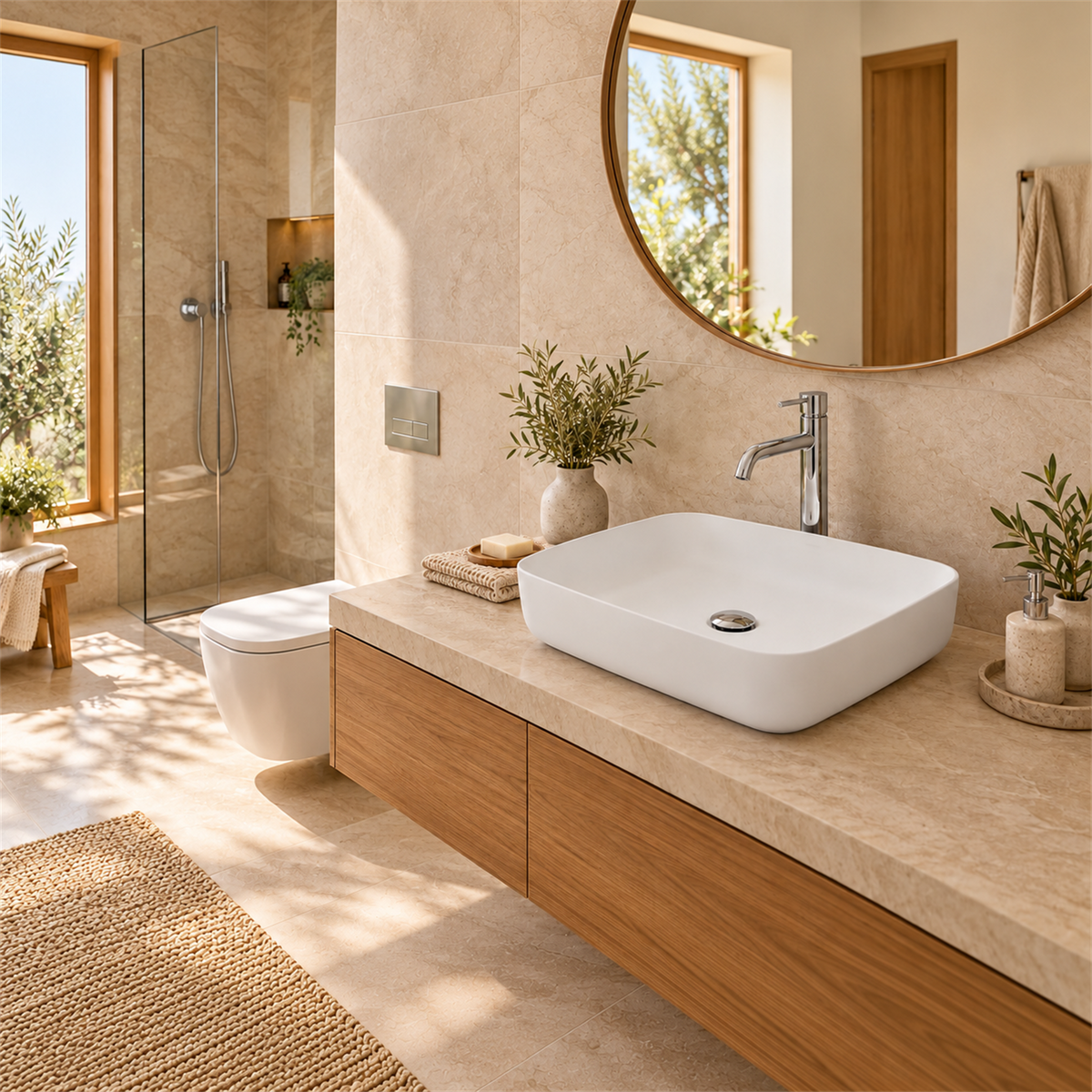 Lavamanos Malibú Blanco Mate 50 × 39 cm — ambientación de baño