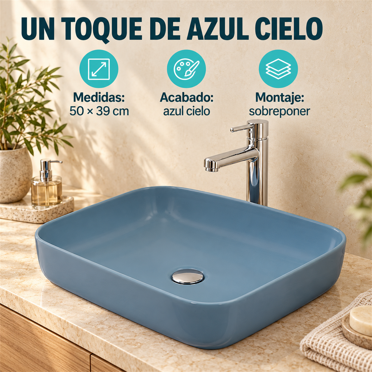 Lavamanos Malibú Azul Cielo 50 × 39 cm — características