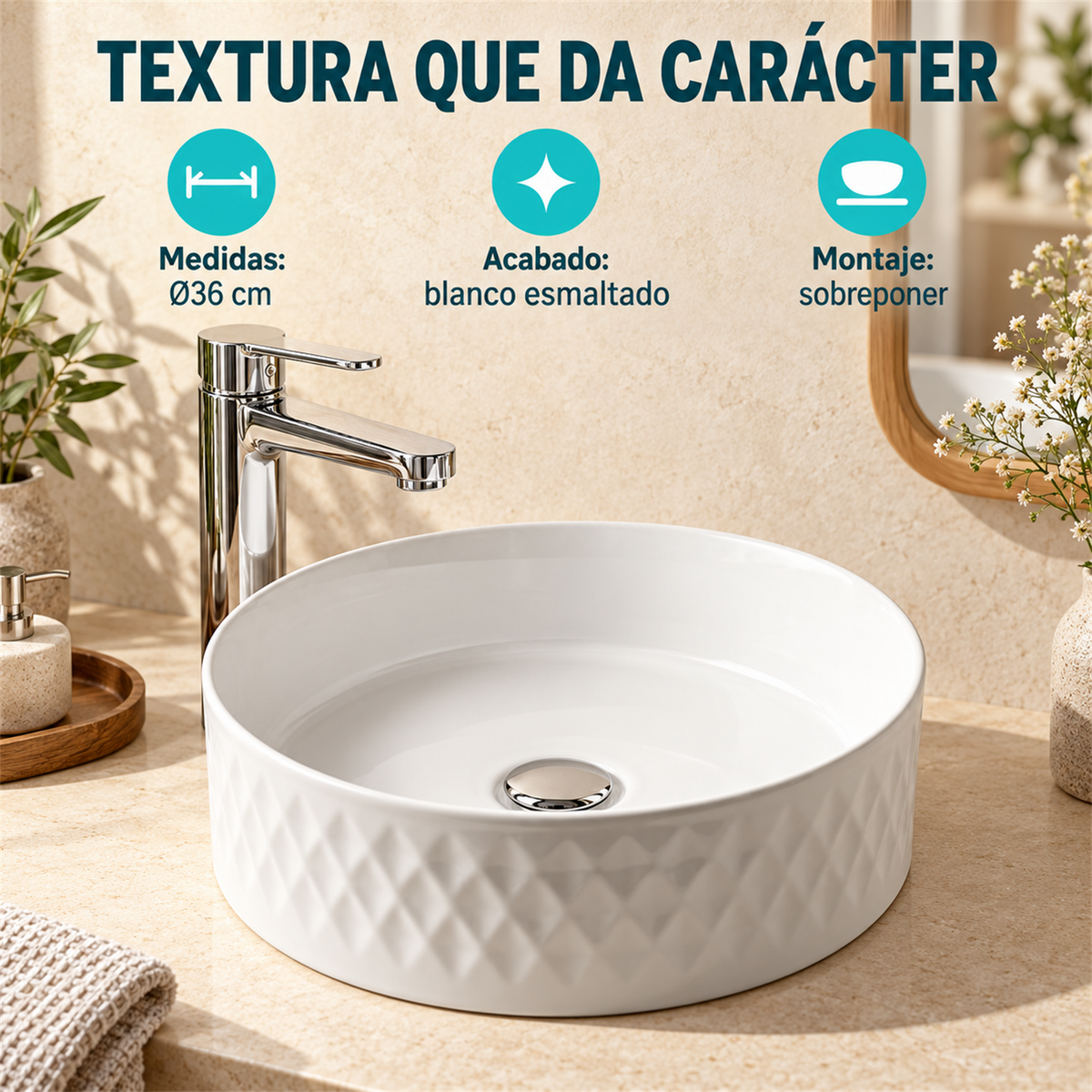 Lavamanos Olympia Redondo Blanco 36 cm — características verificadas