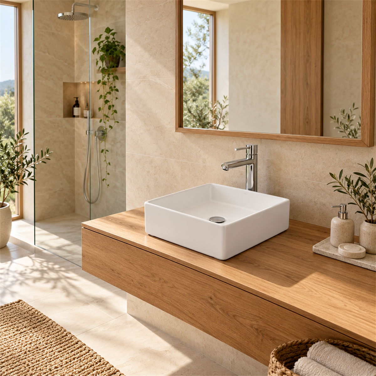 Lavamanos Square Cuadrado Blanco 36 cm — ambientación de baño