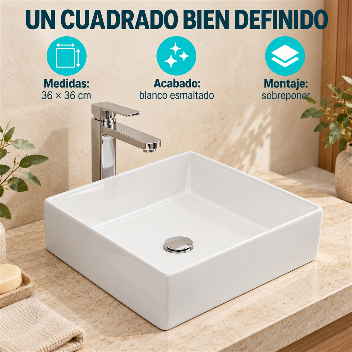 Lavamanos Square Cuadrado Blanco 36 cm — características verificadas