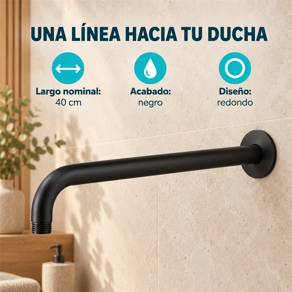 Tubo Para Regadera Redondo Negro 40 cm — características verificadas