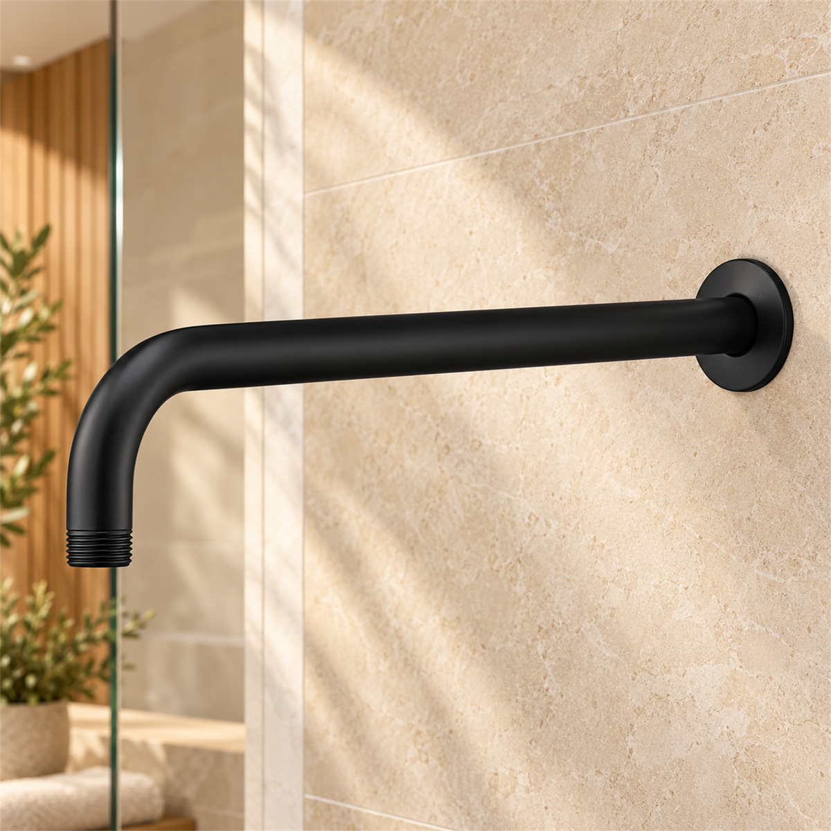 Tubo Para Regadera Redondo Negro 40 cm — detalle del tubo y salida inferior