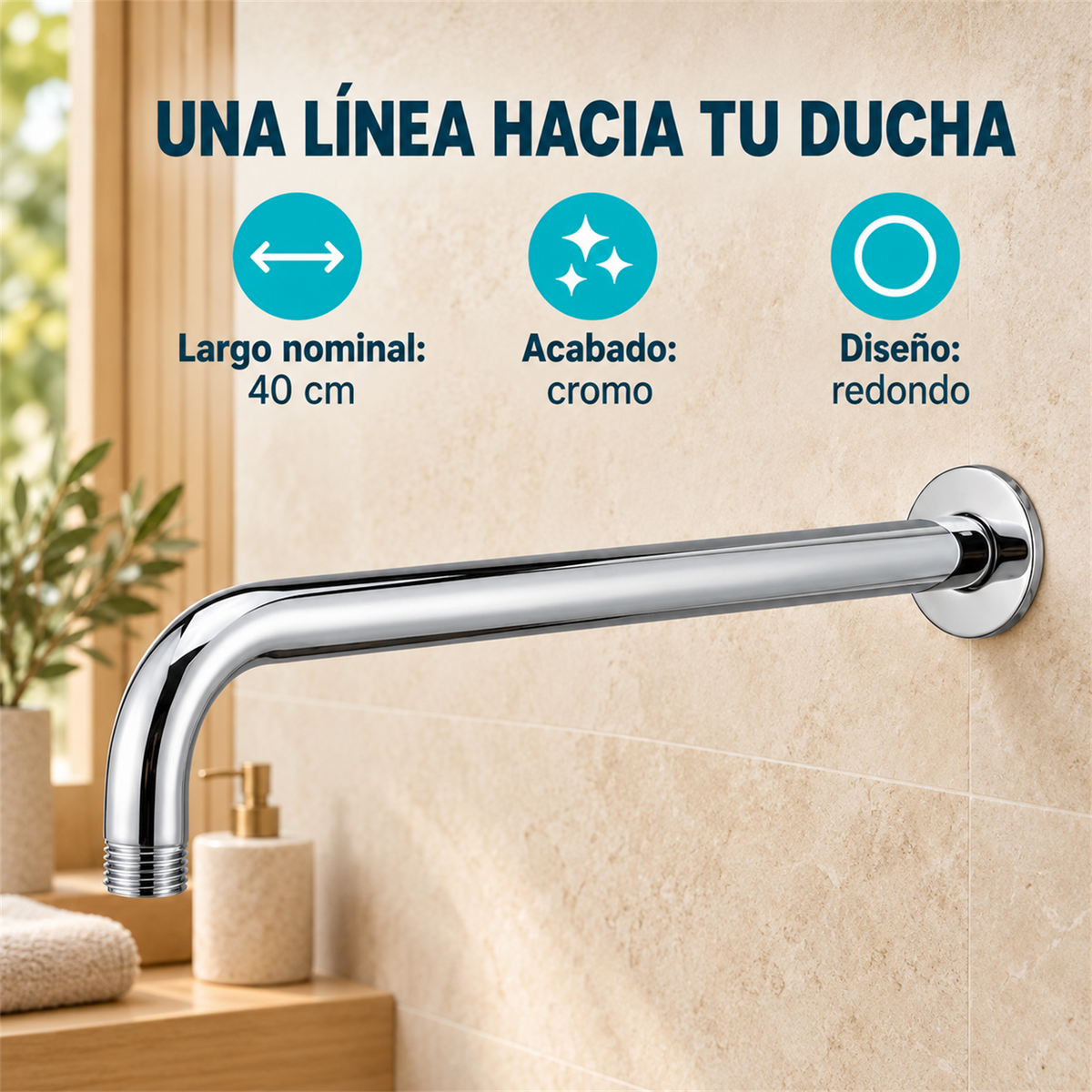 Tubo Para Regadera Redondo Cromo 40 cm — características verificadas
