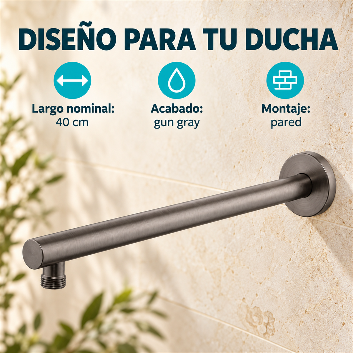 Tubo Para Regadera Nuvo Gun Gray 40 cm — características