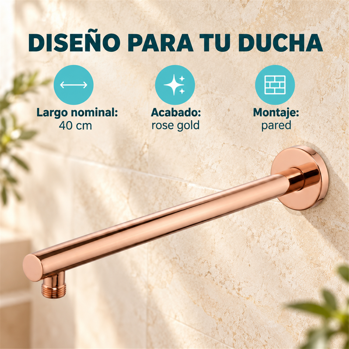 Tubo Para Regadera Nuvo Rose Gold 40 cm — características
