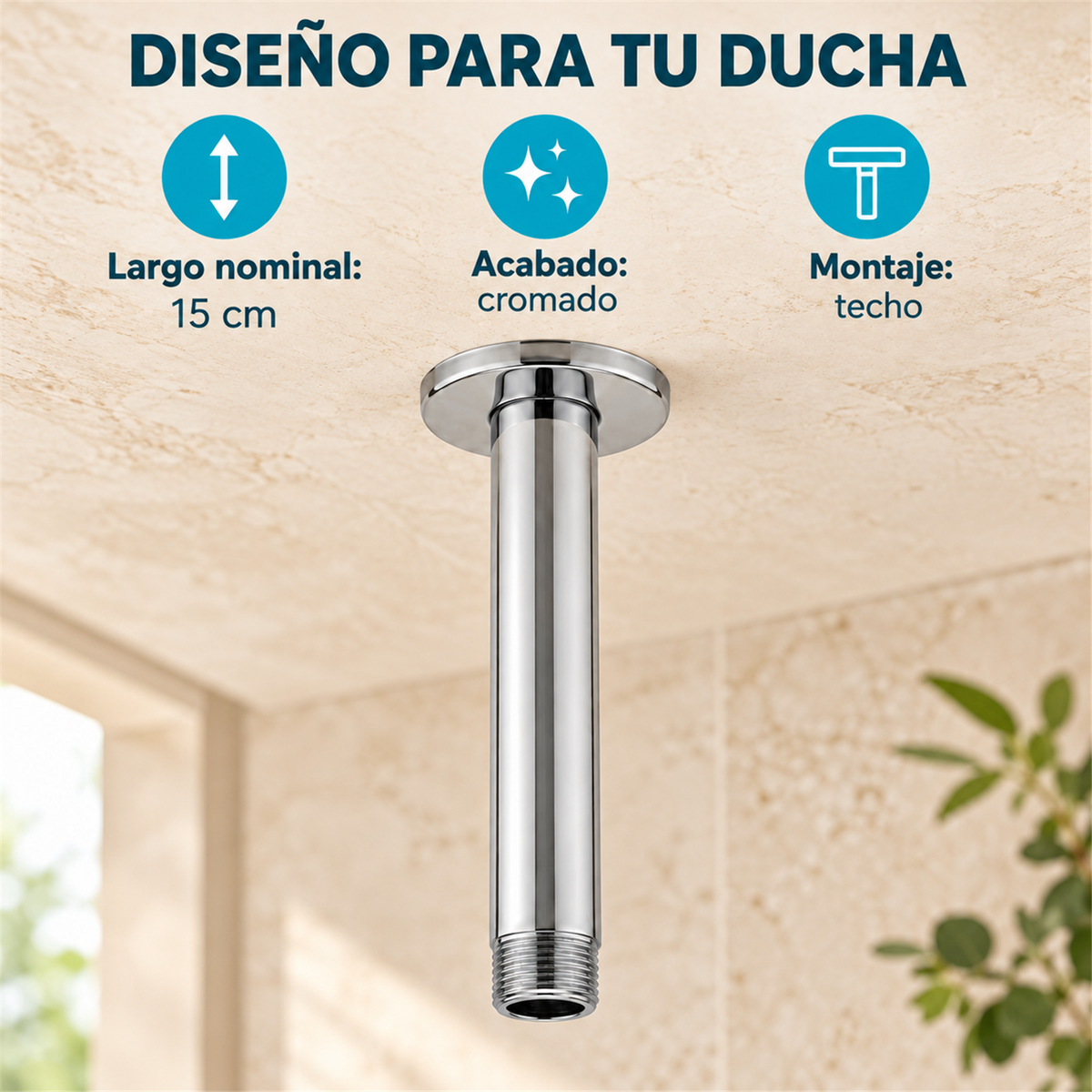 Tubo Para Regadera De Techo Cromado 15 cm — características