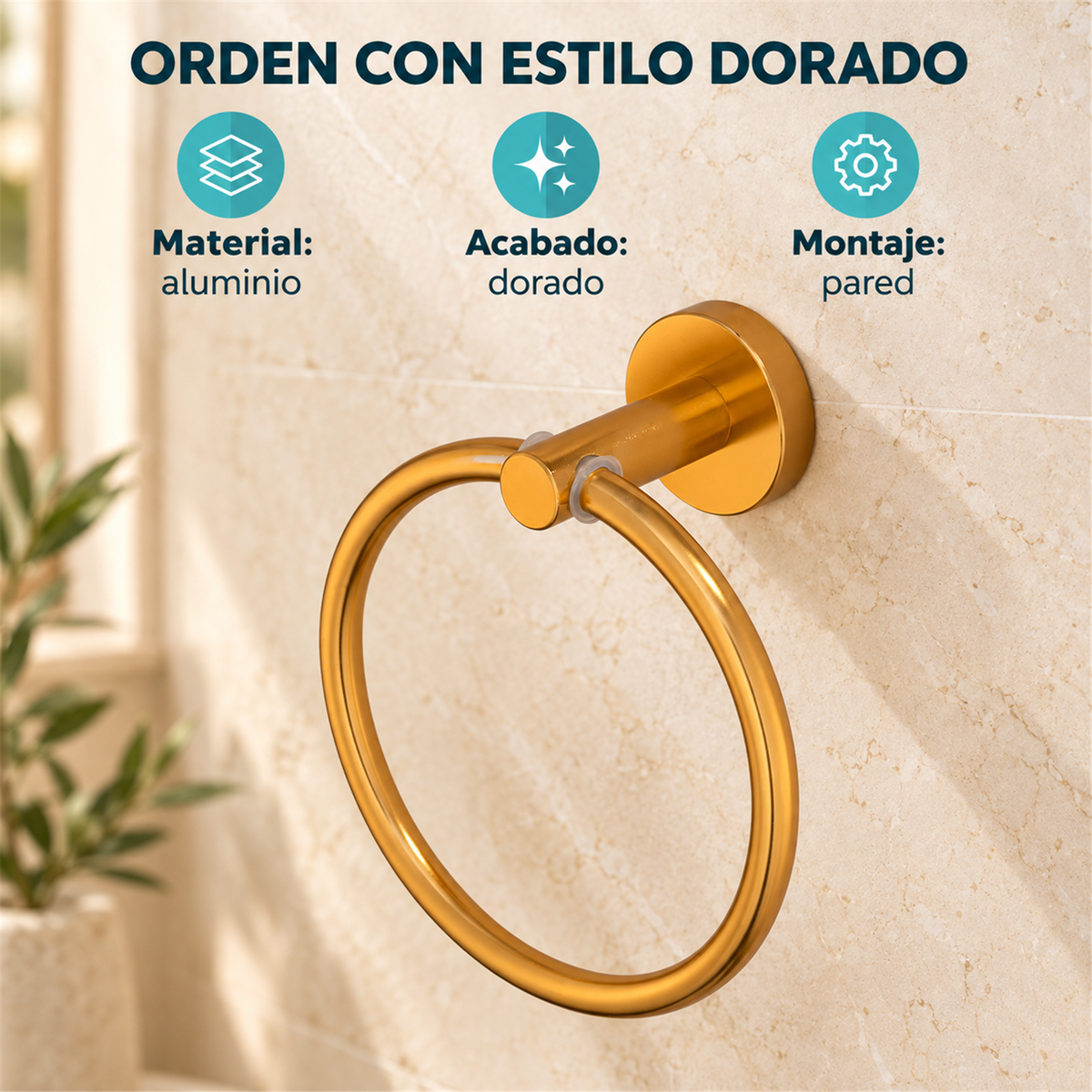 Toallero Aro Jade Dorado En Aluminio — características