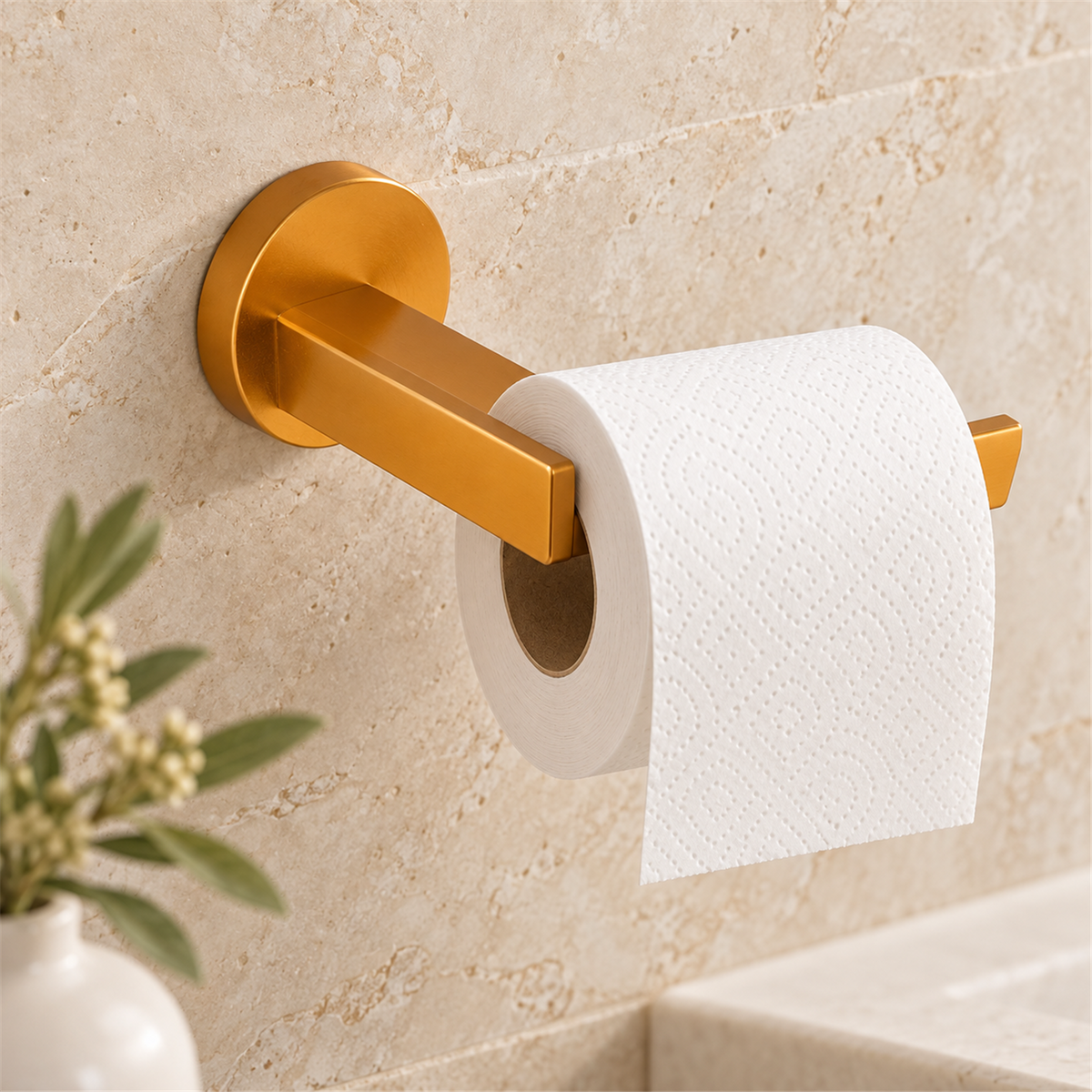 Portarrollo Amatista Dorado En Aluminio — detalle instalado