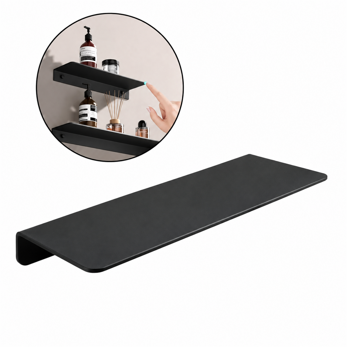Repisa Rectangular Negra En Aluminio — fotografía con acabado uniforme