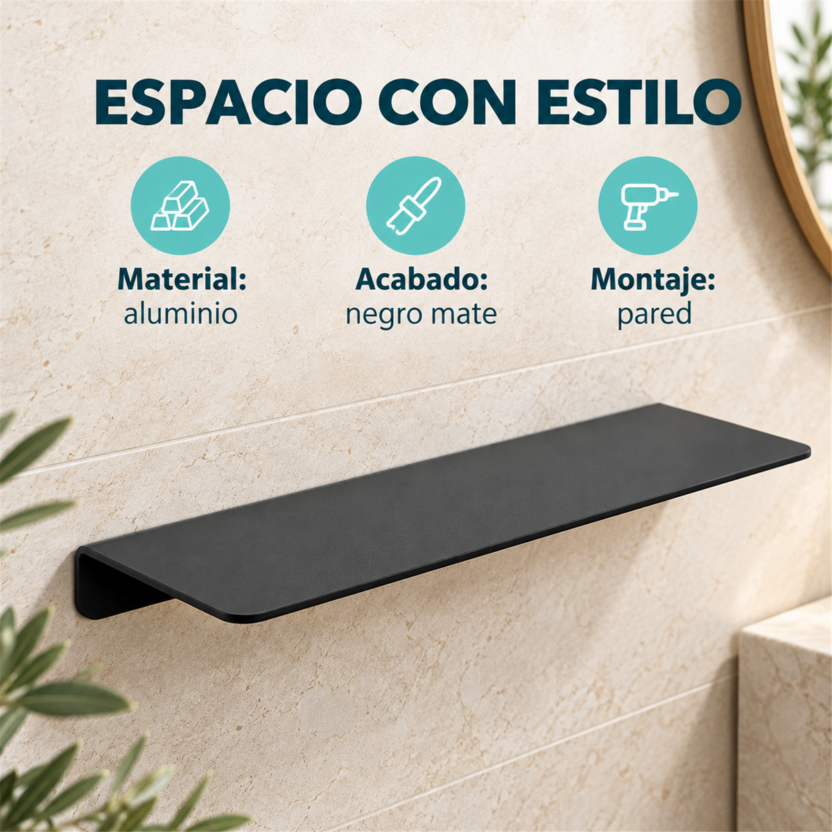 Repisa Rectangular Negra En Aluminio — características