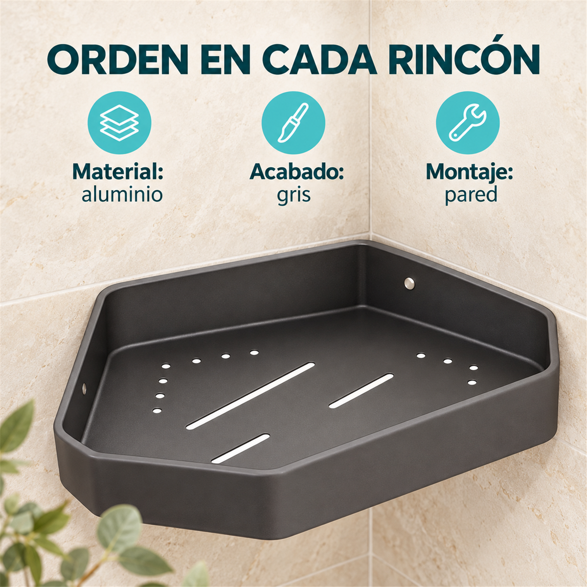 Repisa Esquinera Moderna Gris En Aluminio — características