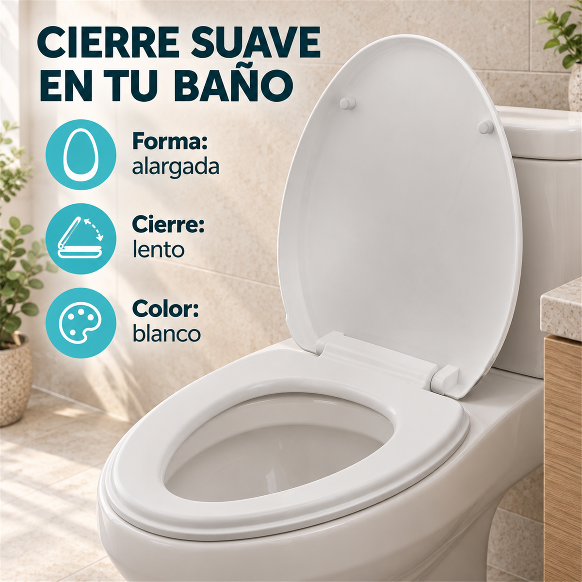 Tapa Sanitaria Alargada De Cierre Lento Blanca - Características verificadas