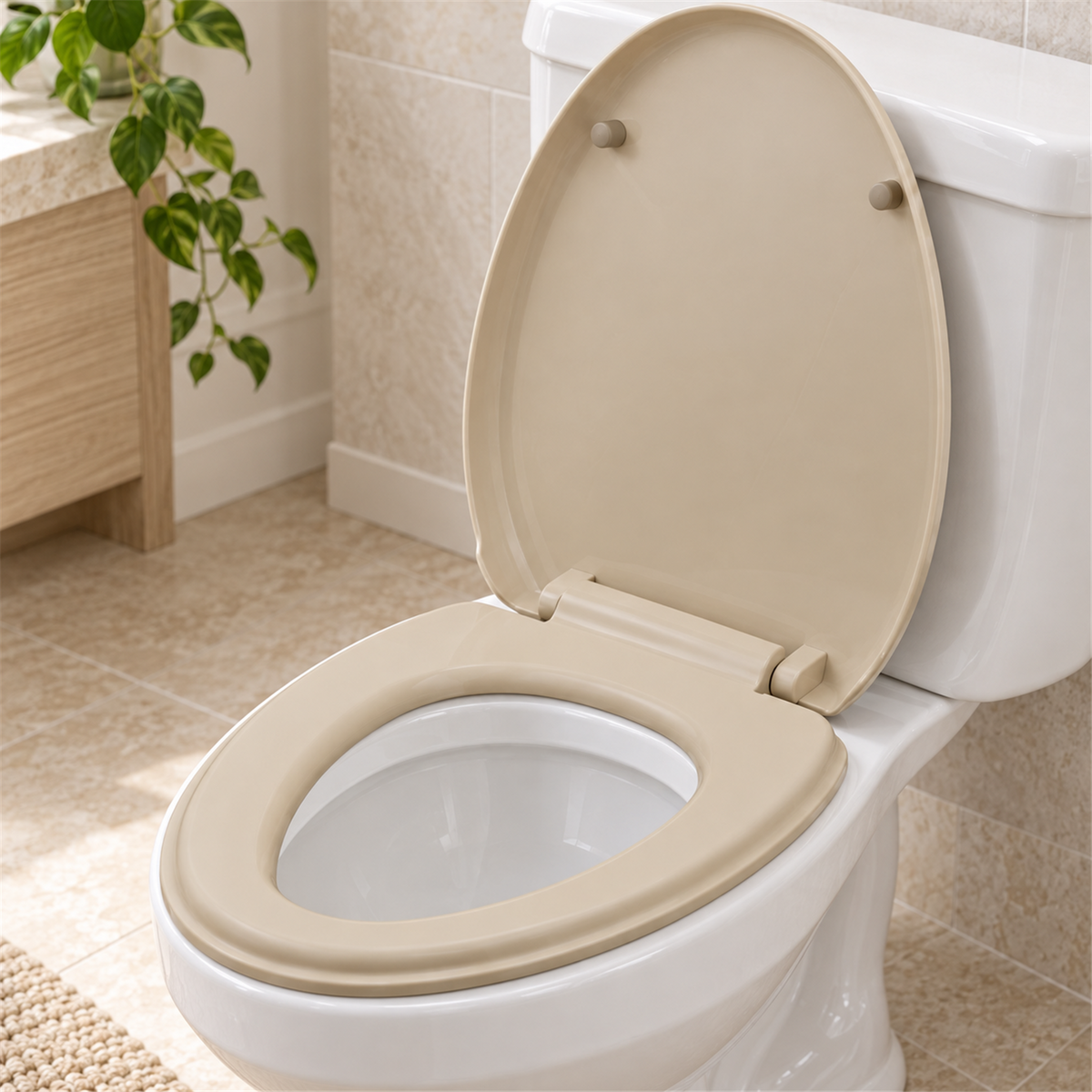 Tapa Sanitaria Alargada De Cierre Lento Beige - Vista cercana