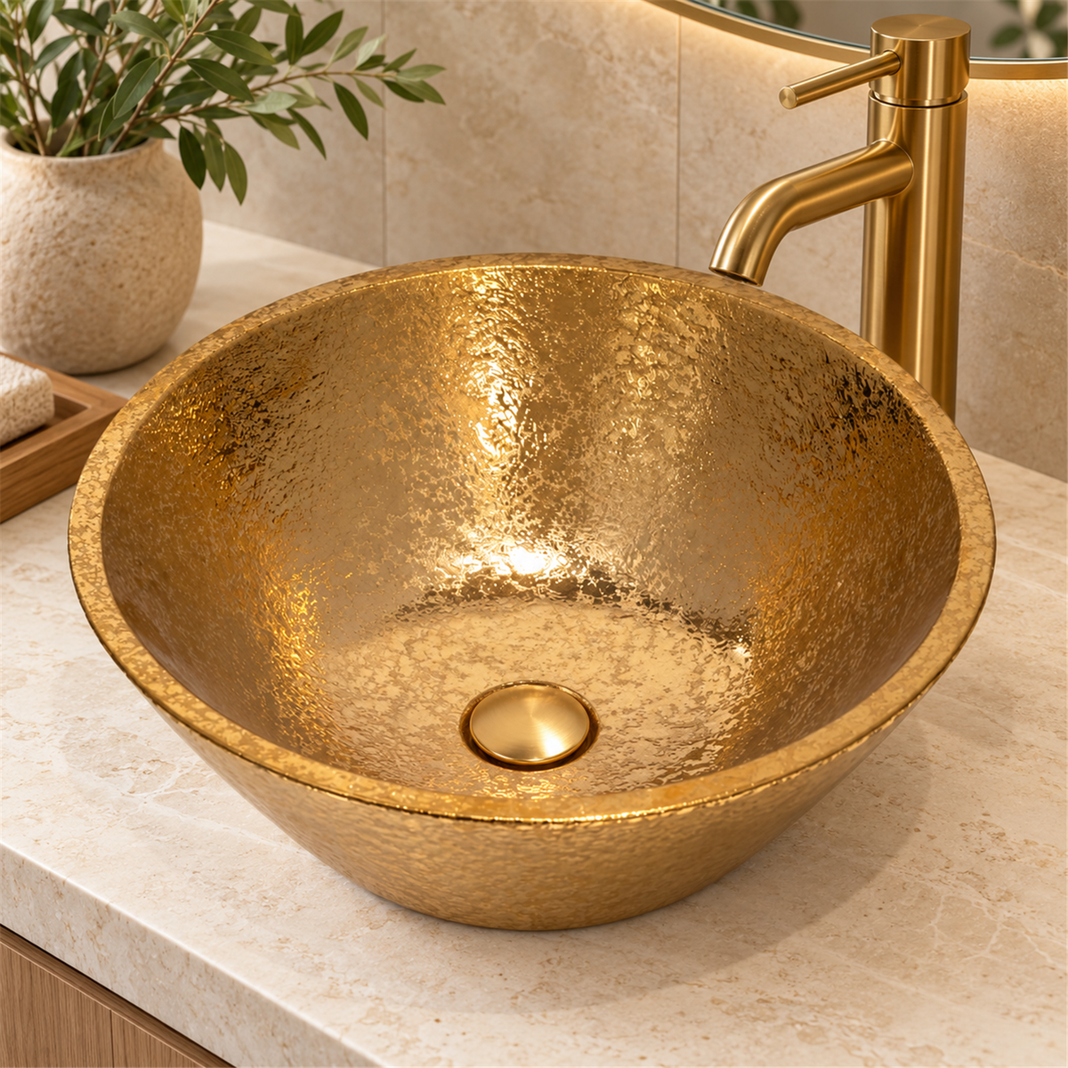 Lavamanos Cónico Dorado Ø40 cm - Vista cercana del producto